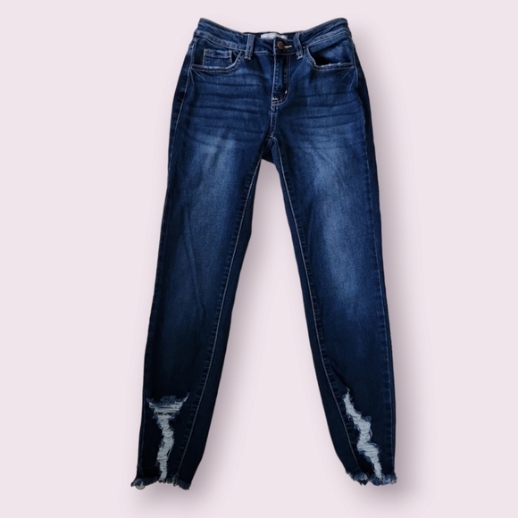 Kancan | EUC Mid-Rise Ankle Skinny Jeans Stretchy Raw Hem Distressed Size 25 - Picture 1 of 6